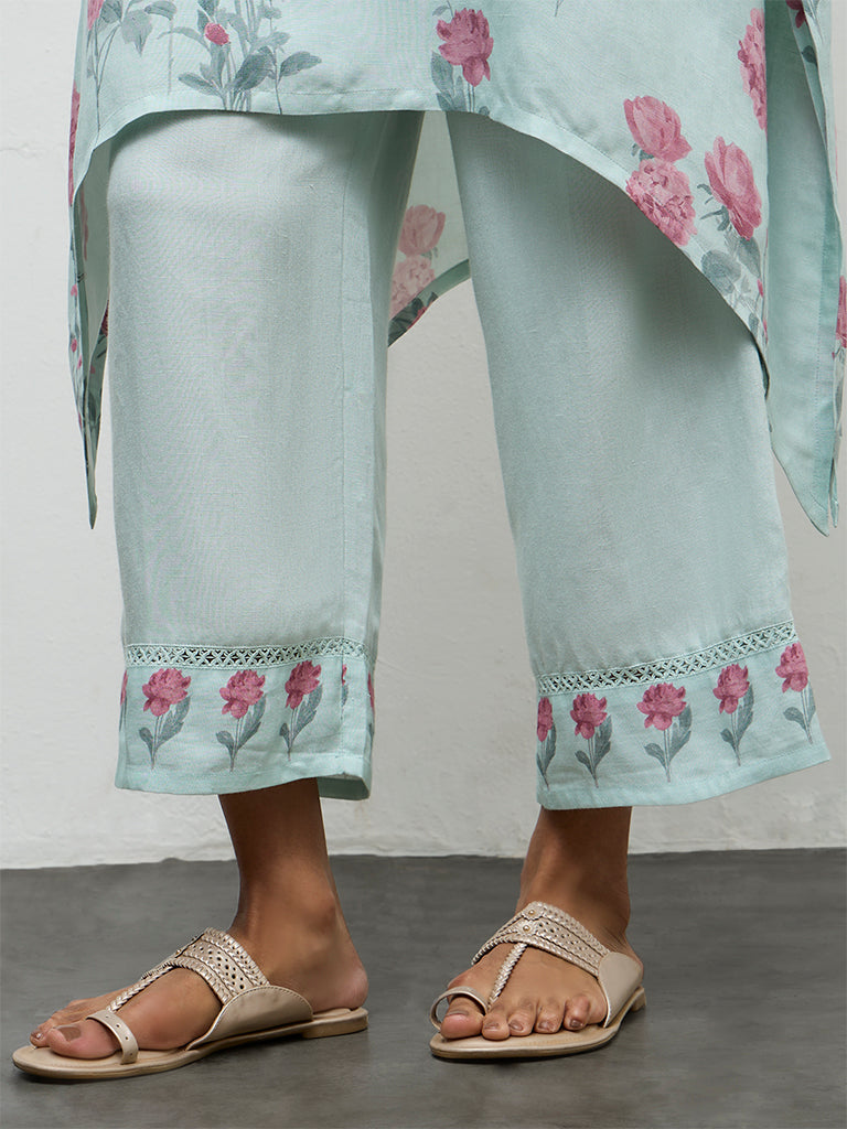 Zuba Blue Floral Printed Pants