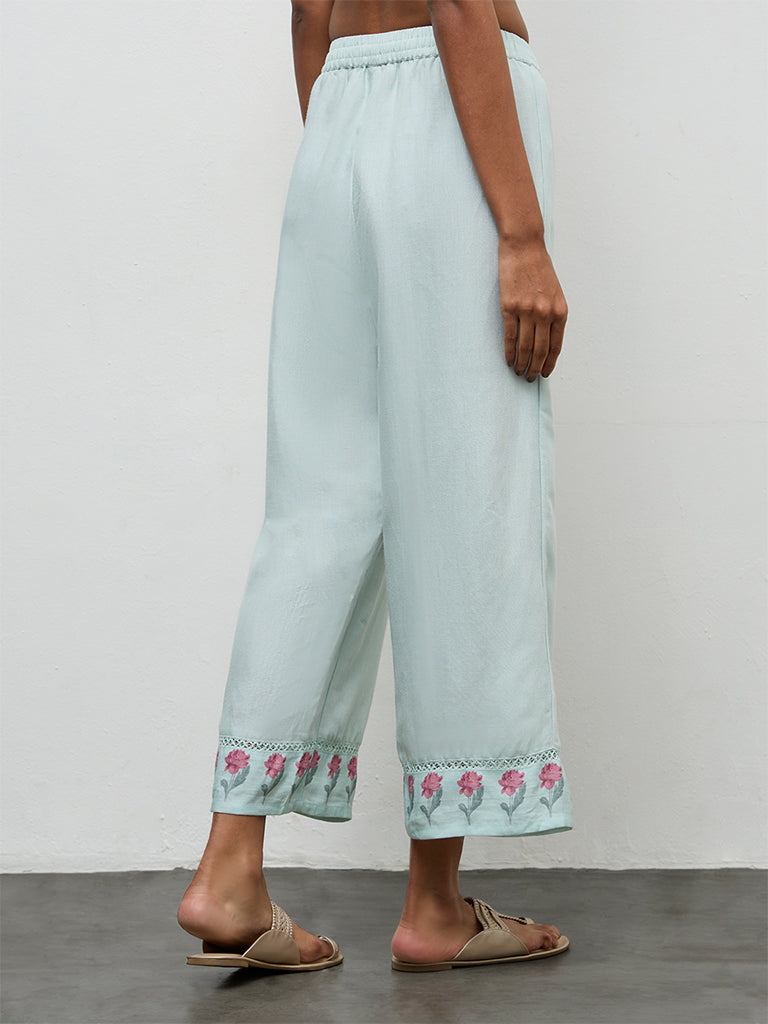 Zuba Blue Floral Printed Pants