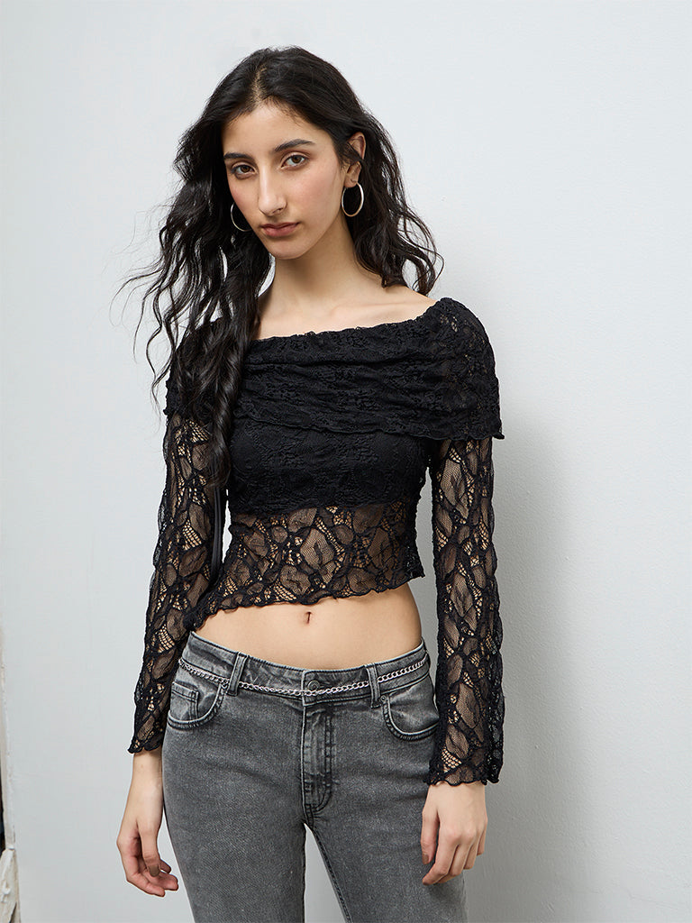 Nuon Black Laced Off-Shoulder Top