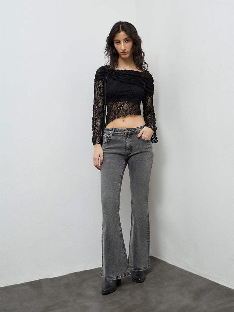 Nuon Black Laced Off-Shoulder Top