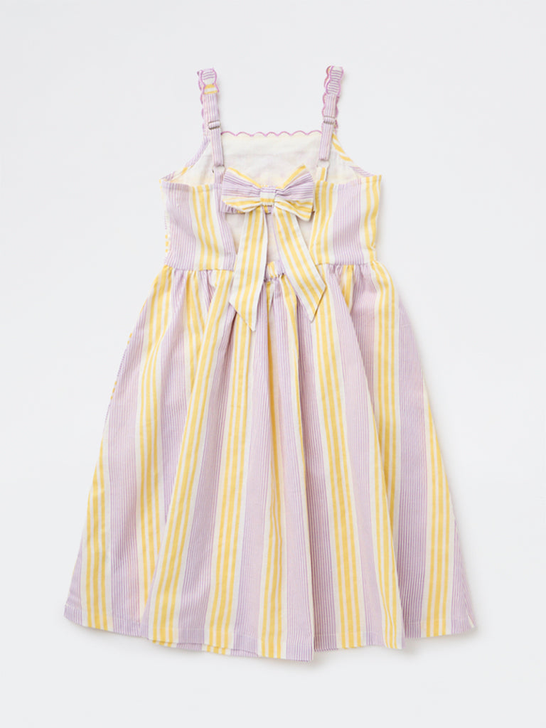 Utsa Kids Girls Multicolour Striped A-Line Cotton-Blend Dress - (8-14 yrs)