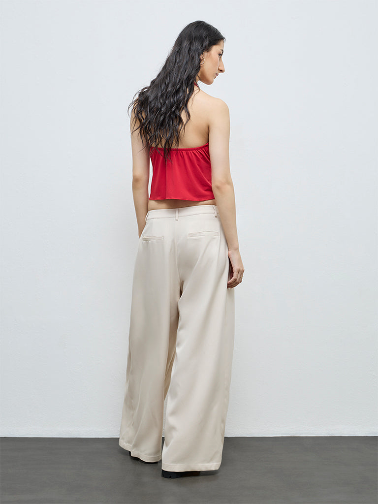 Nuon Beige Pleated High-Rise Trousers