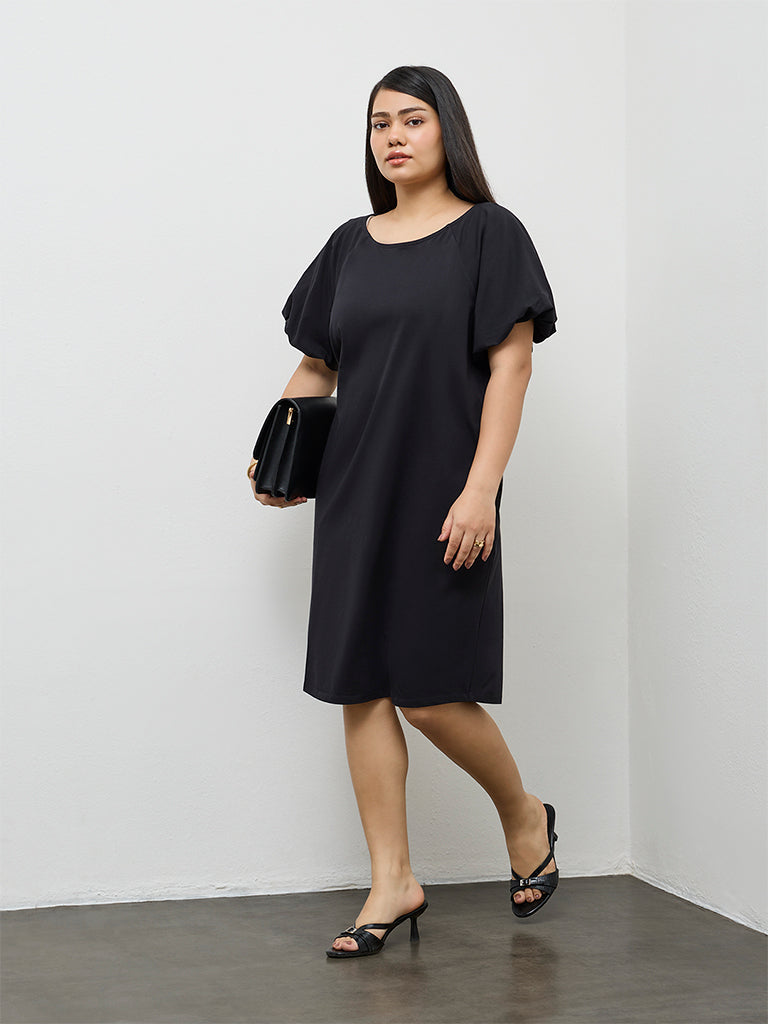 Gia Black Cotton Straight Dress
