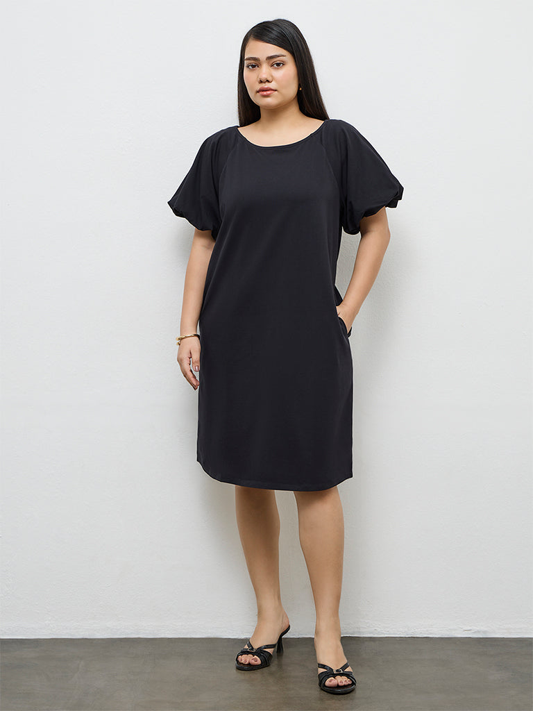Gia Black Cotton Straight Dress