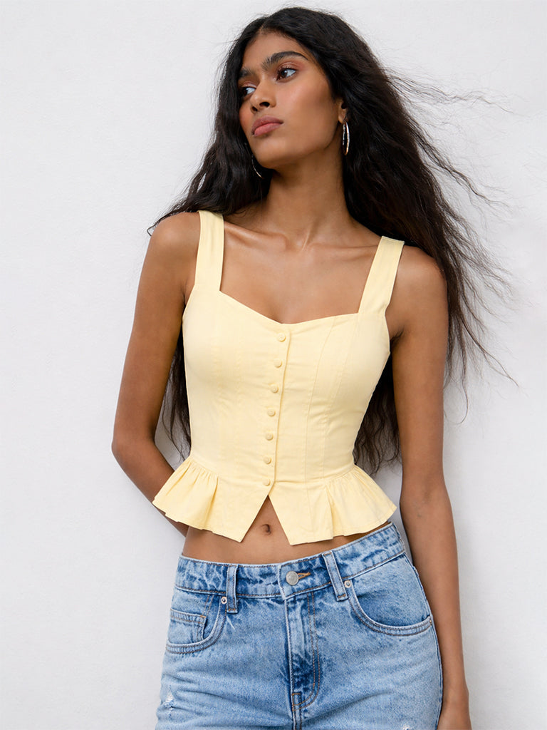 Nuon Yellow Cotton-Blend Top