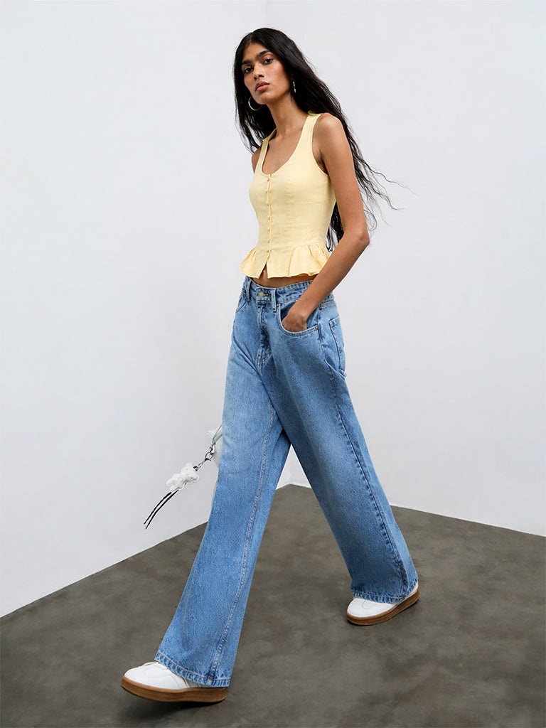 Nuon Yellow Cotton-Blend Top