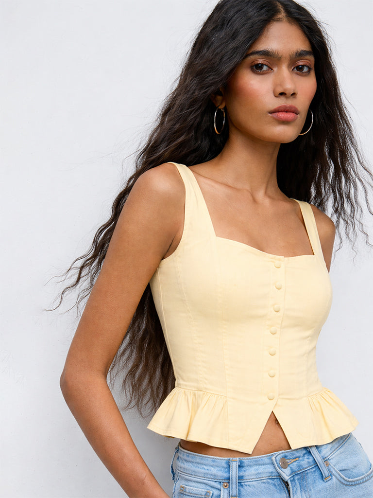 Nuon Yellow Cotton-Blend Top
