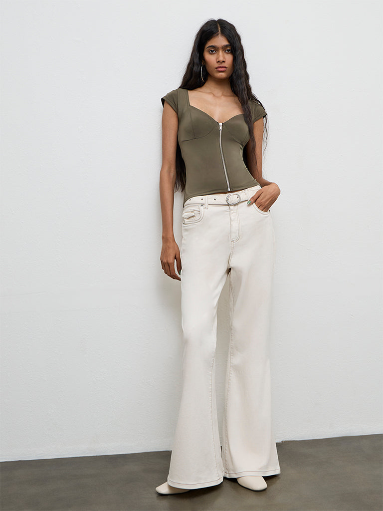 Nuon Off-White High-Rise Flared Jeans