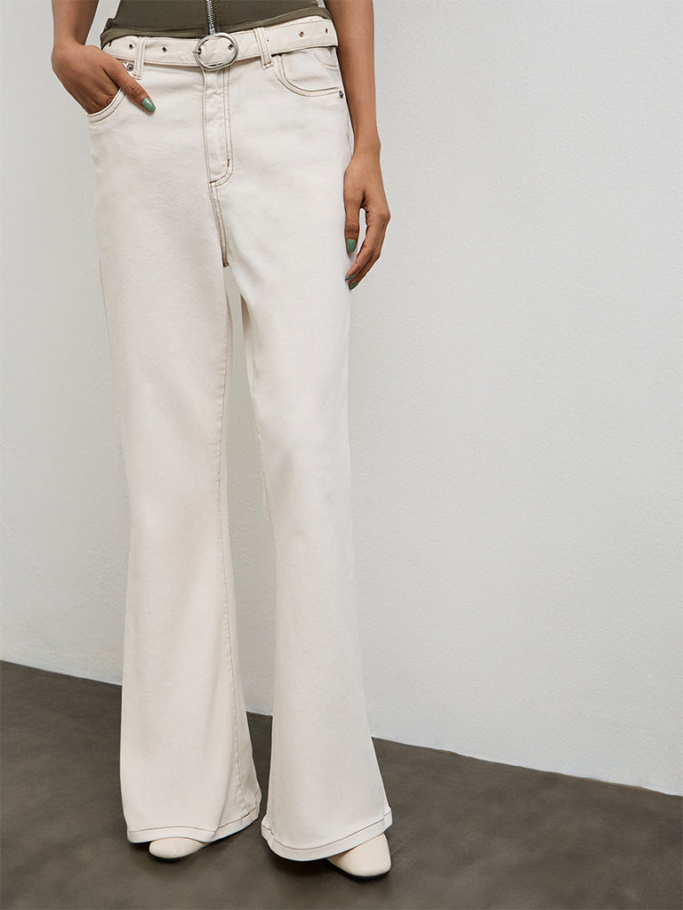 Nuon Off-White High-Rise Flared Jeans