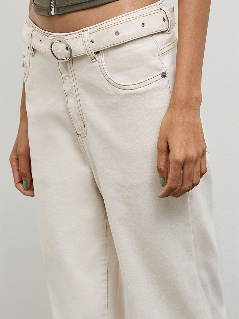 Nuon Off-White High-Rise Flared Jeans