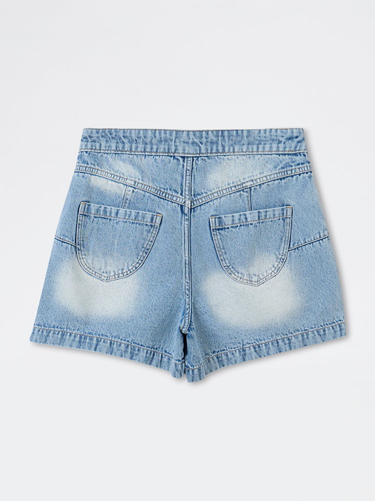 Nuon Light Blue Washed High-Rise Denim Skorts