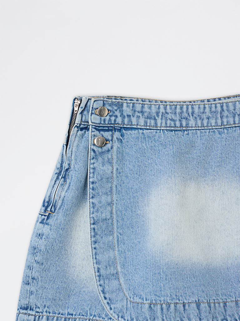Nuon Light Blue Washed High-Rise Denim Skorts