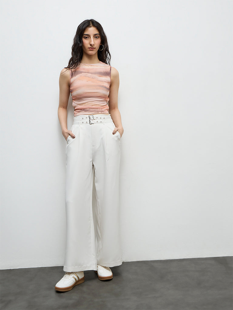 Nuon White High-Rise Trousers with Belt