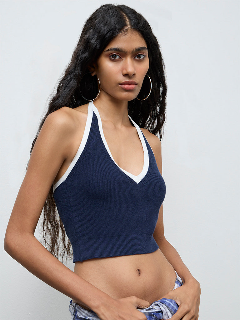Nuon Navy Ribbed Top