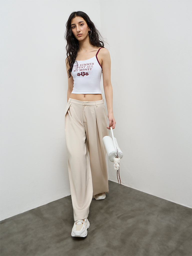 Nuon White Text-Printed Cotton-Blend Top