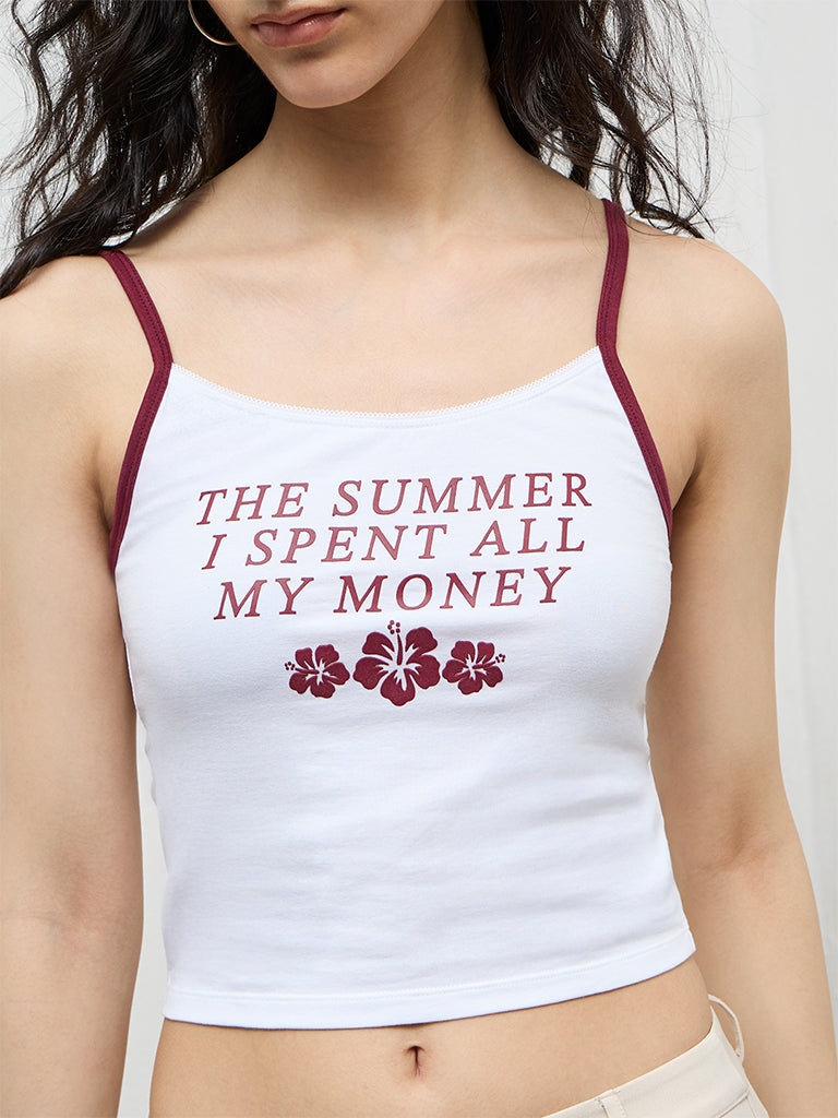 Nuon White Text-Printed Cotton-Blend Top