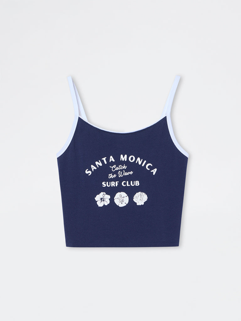 Nuon Navy Graphic Design Cotton Top