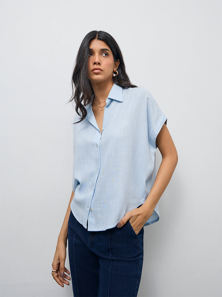LOV Blue Solid Shirt