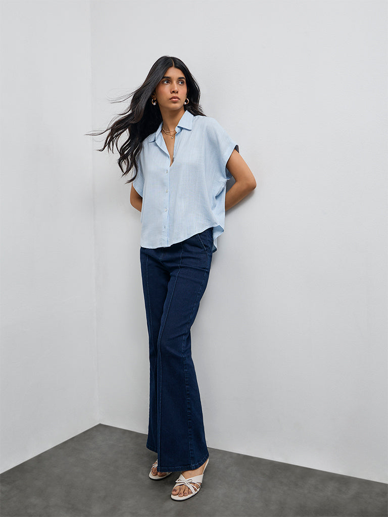 LOV Blue Solid Shirt