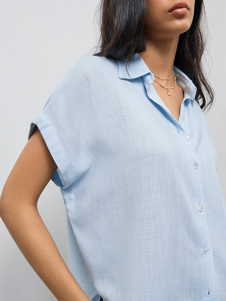 LOV Blue Solid Shirt
