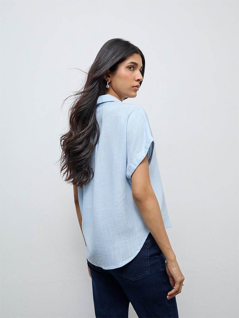 LOV Blue Solid Shirt
