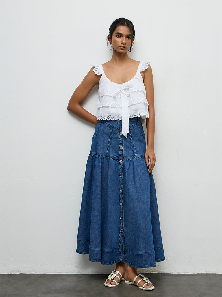 LOV Blue Solid Denim Skirt