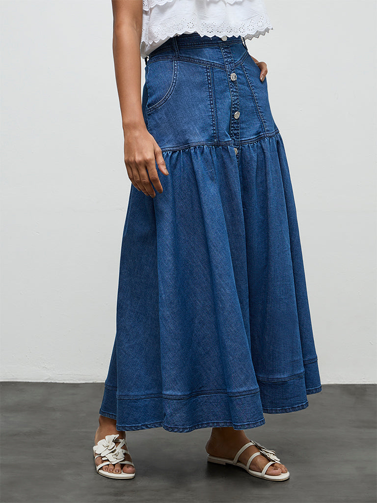 LOV Blue Solid Denim Skirt