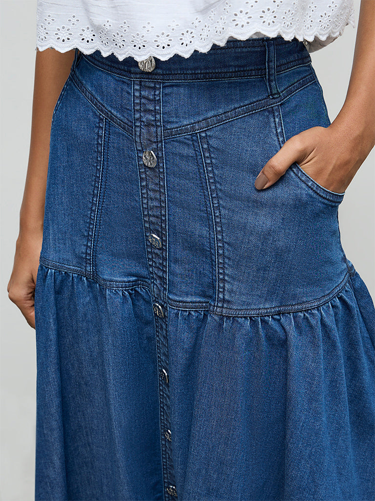 LOV Blue Solid Denim Skirt