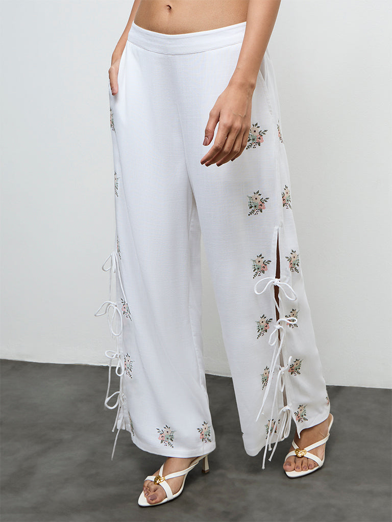 LOV Off-White Embroidered High-Rise Pants