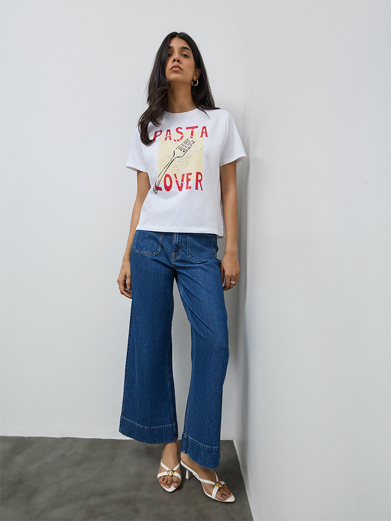 LOV White Graphic Printed Cotton T-Shirt