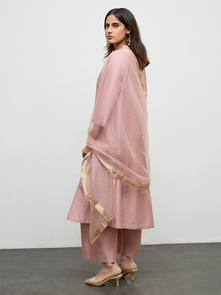Vark Dusty Pink Embroidered A-Line Ethnic Set