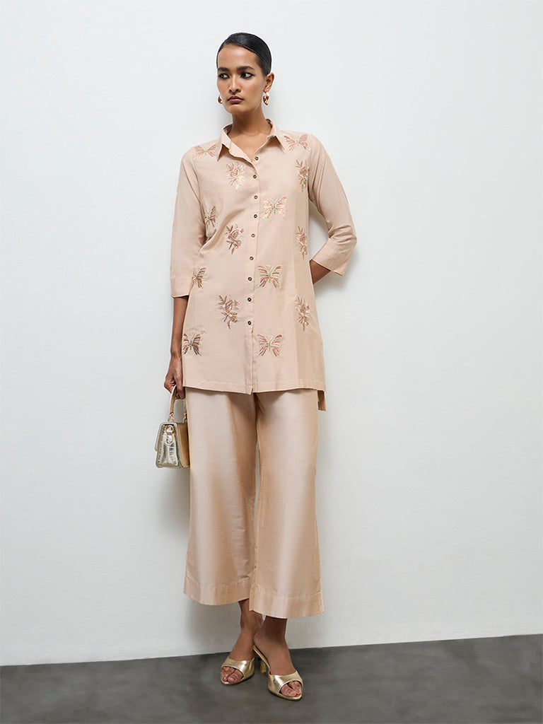 Vark Peach Embellished High-Low Ethnic Set