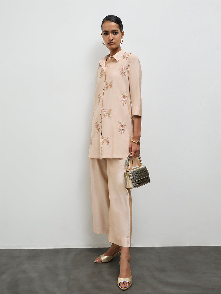 Vark Peach Embellished High-Low Ethnic Set