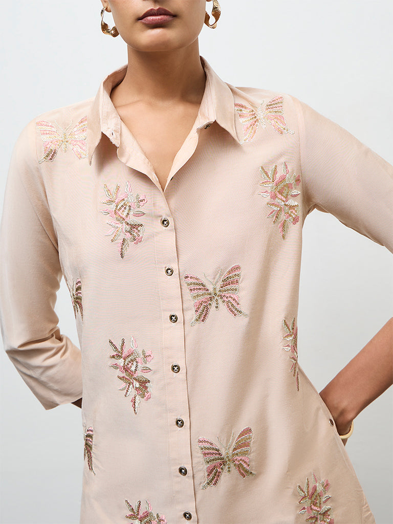 Vark Peach Embellished High-Low Ethnic Set