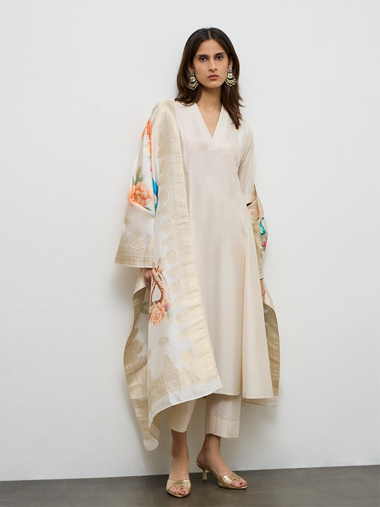 Vark Cream Anarkali Ethnic Set