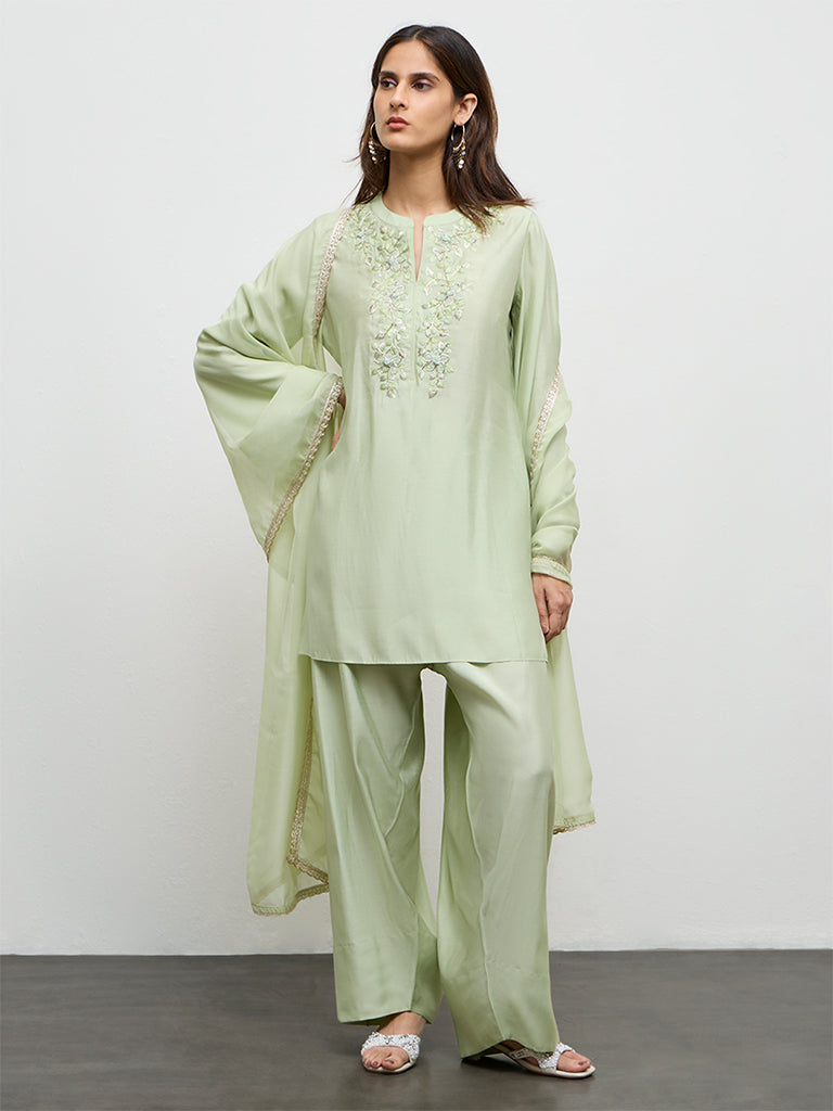 Vark Mint Green Embroidered Ethnic Set