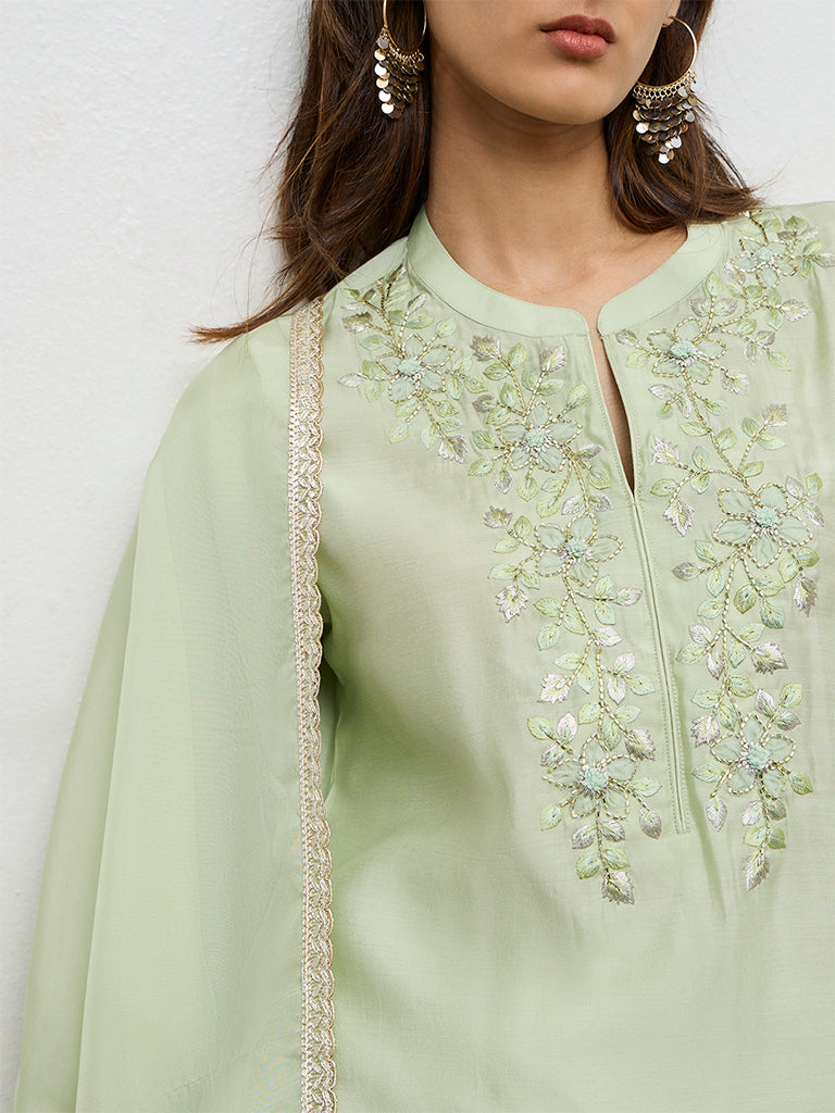 Vark Mint Green Embroidered Ethnic Set