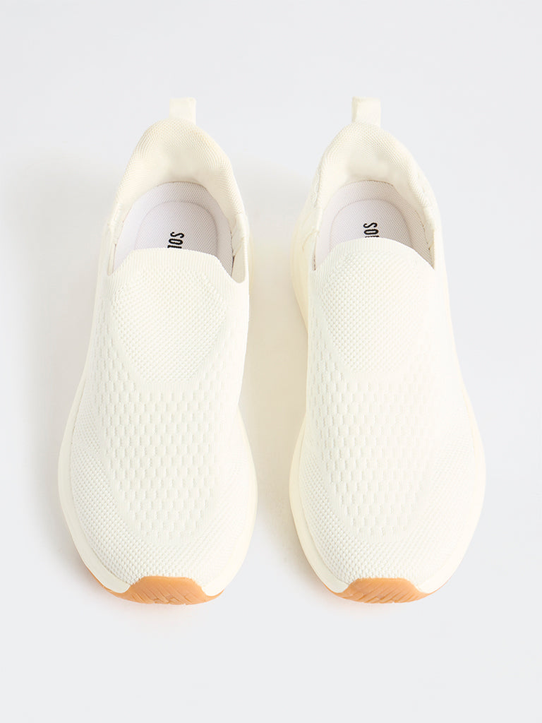 SOLEPLAY Off-White Textured Slip-On Sneakers
