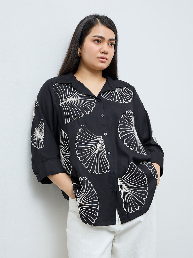 Gia Black Foliage Embroidered Shirt