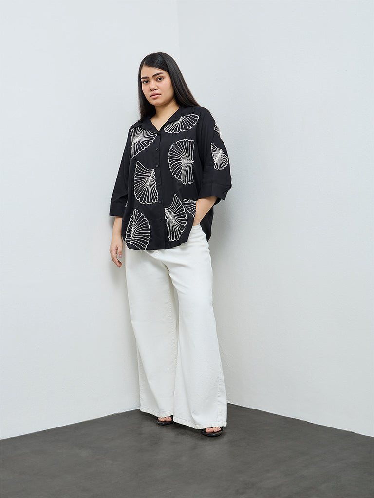 Gia Black Foliage Embroidered Shirt