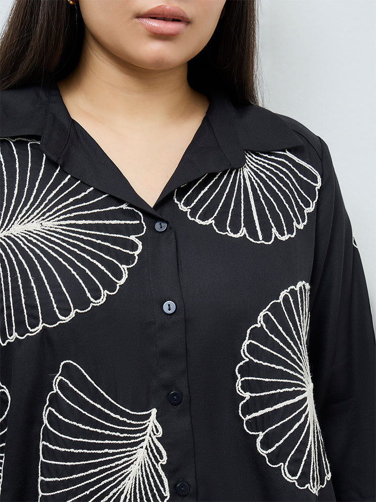 Gia Black Foliage Embroidered Shirt