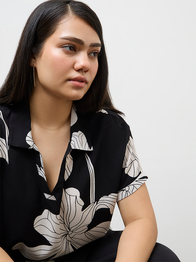 Gia Black Floral Printed Blouse