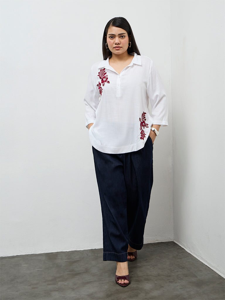 Gia White Floral Design Shirt