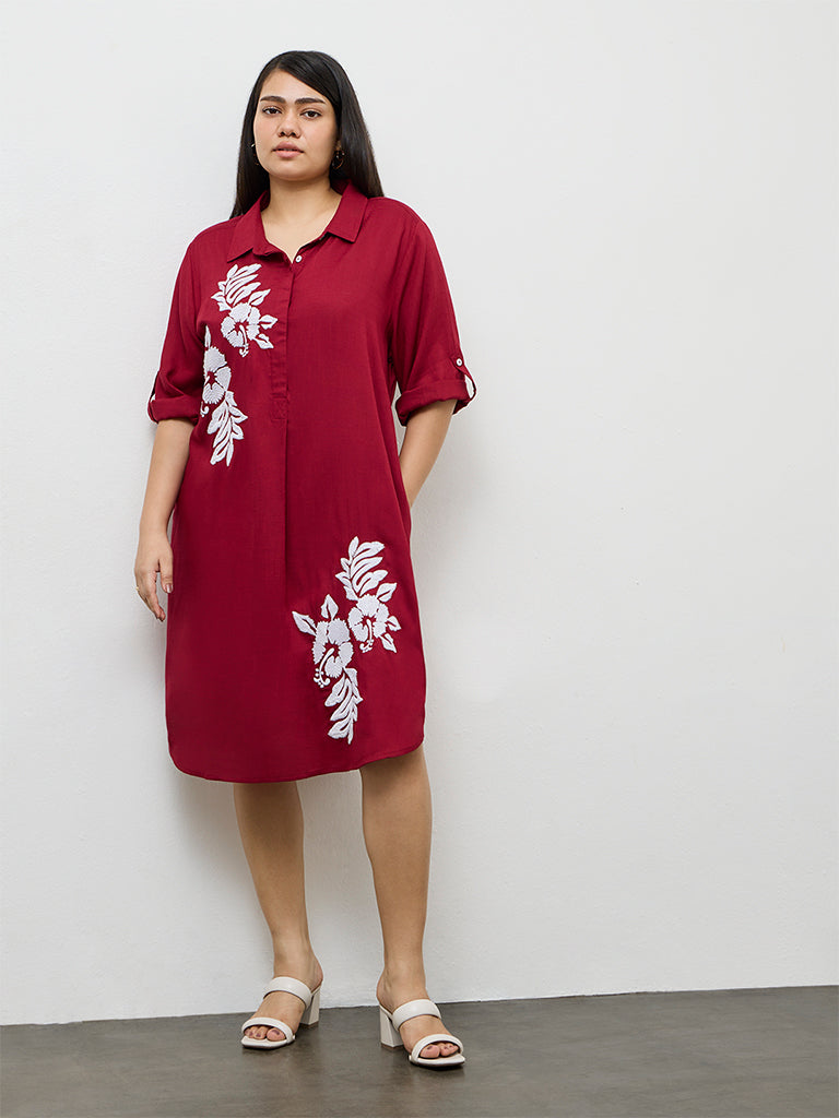 Gia Red Floral Embroidered A-Line Dress