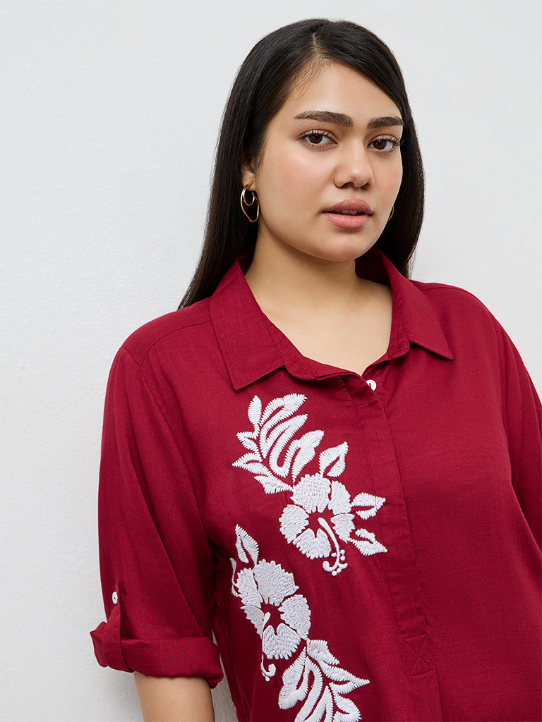 Gia Red Floral Embroidered A-Line Dress