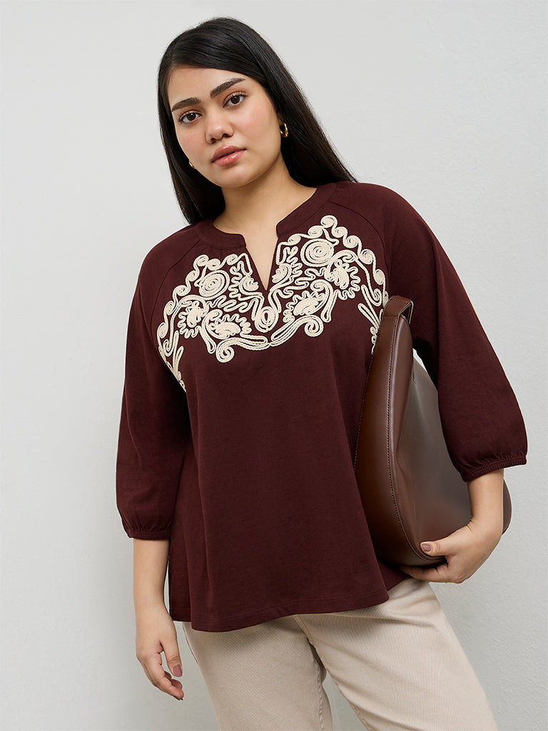 Gia Brown Embroidered Blouse