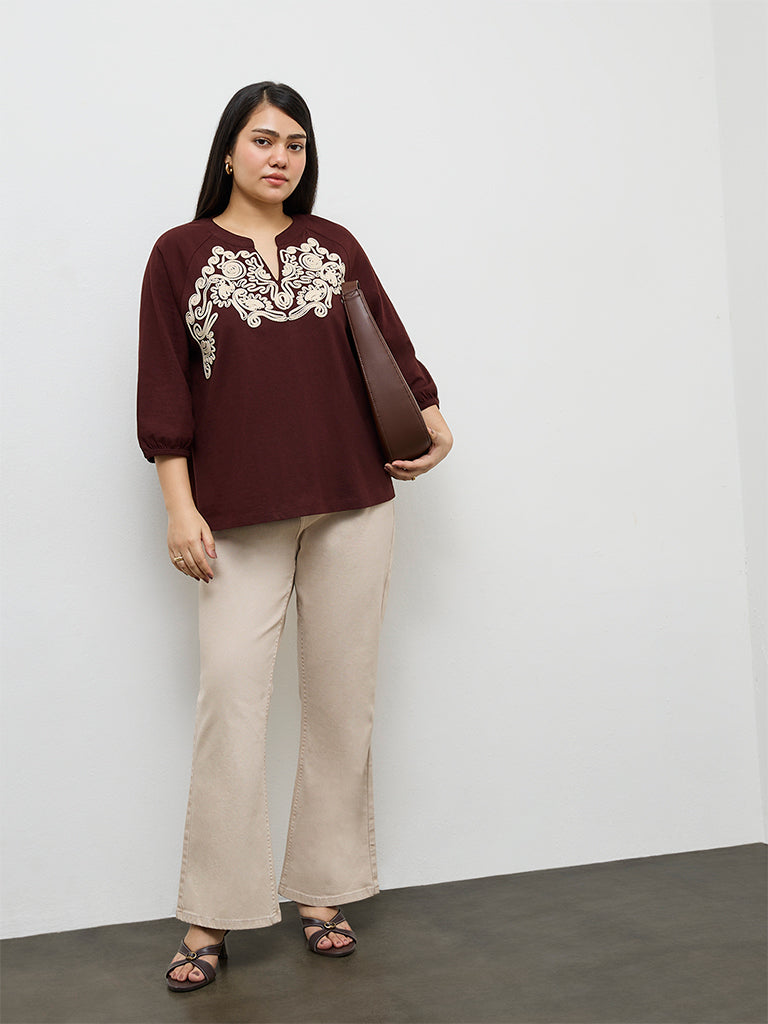 Gia Brown Embroidered Blouse