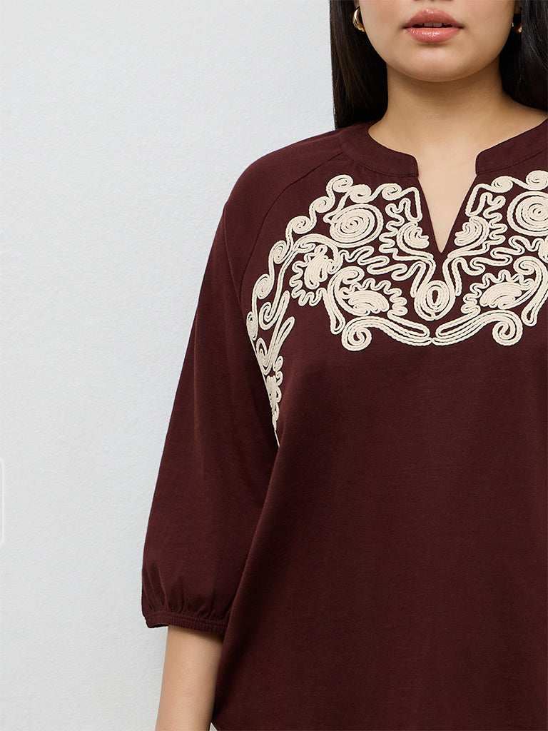 Gia Brown Embroidered Blouse