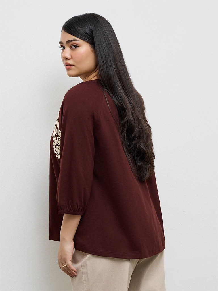 Gia Brown Embroidered Blouse