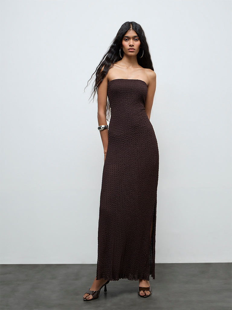 Nuon Dark Brown Textured Bodycon Dress